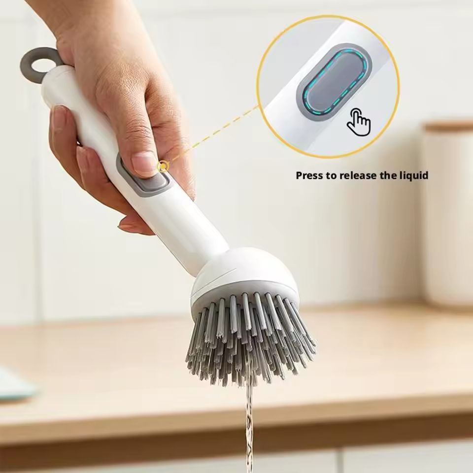 360 Rotating Kitchen Dish Cleaning Brush with Push Squeeze Soap Dispenser