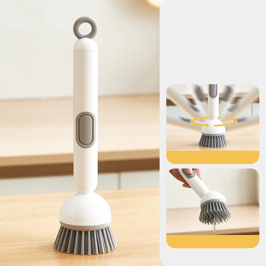 360 Rotating Kitchen Dish Cleaning Brush with Push Squeeze Soap Dispenser