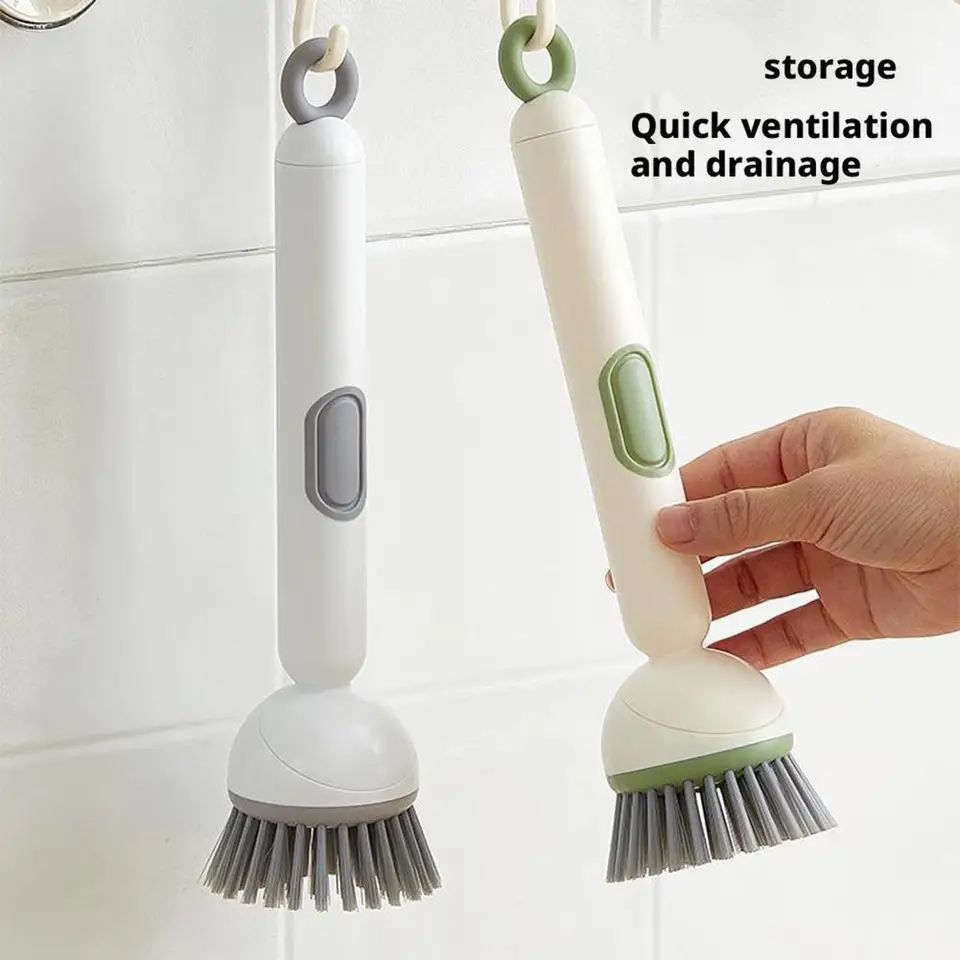 360 Rotating Kitchen Dish Cleaning Brush with Push Squeeze Soap Dispenser