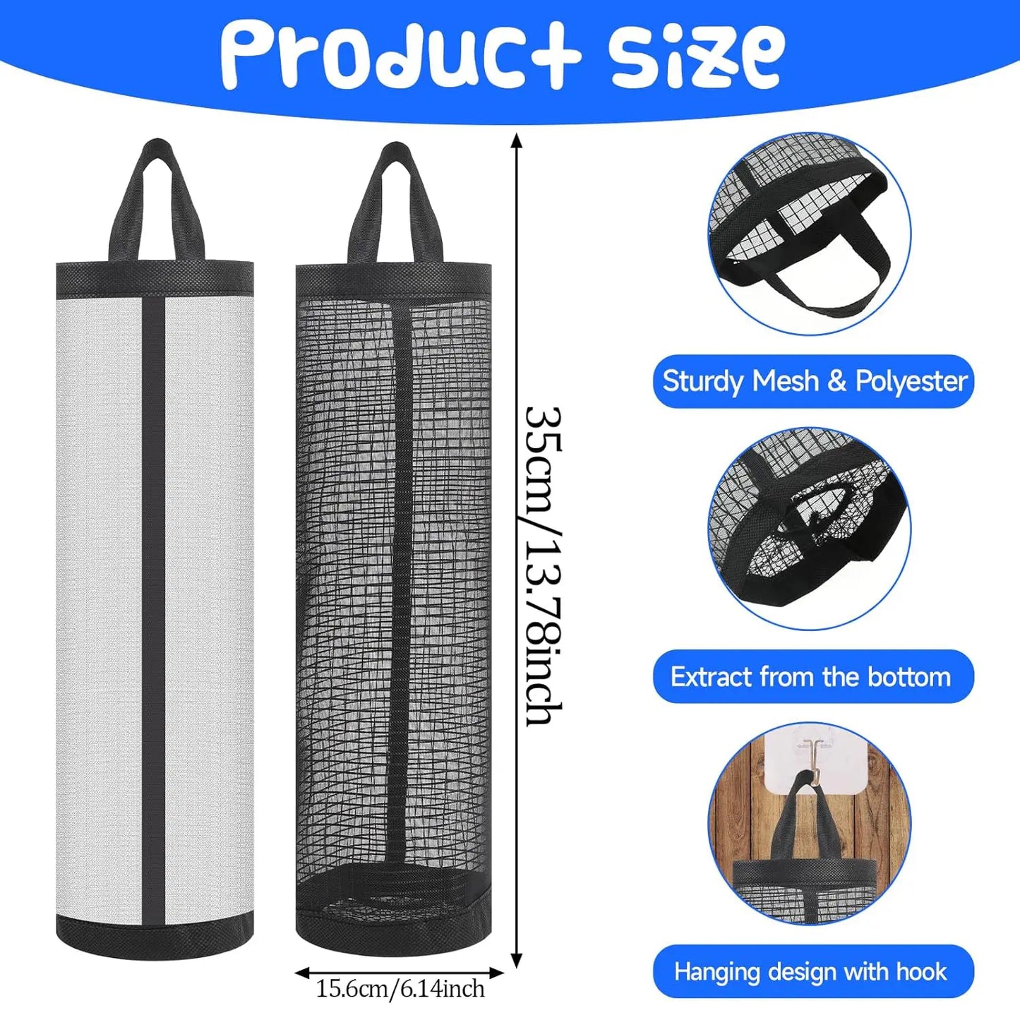 Hanging Mesh Plastic Bag Organizer, Pack of 3