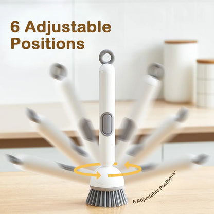 360 Rotating Kitchen Dish Cleaning Brush with Push Squeeze Soap Dispenser