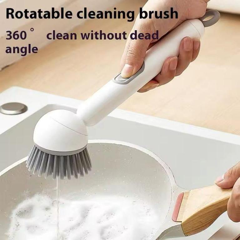360 Rotating Kitchen Dish Cleaning Brush with Push Squeeze Soap Dispenser