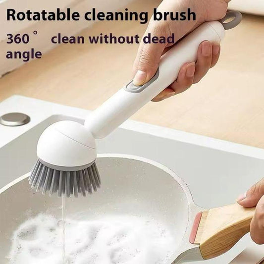 360 Rotating Kitchen Dish Cleaning Brush with Push Squeeze Soap Dispenser